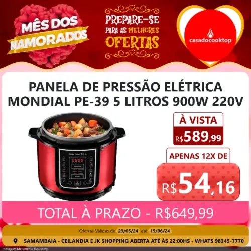 Panela de pressão elétrica mondial pe-39 5 litros 900w 220v