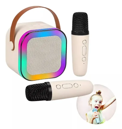 Kit Karaokê com Alto-Falante Bluetooth e 2 Microfones Sem Fio