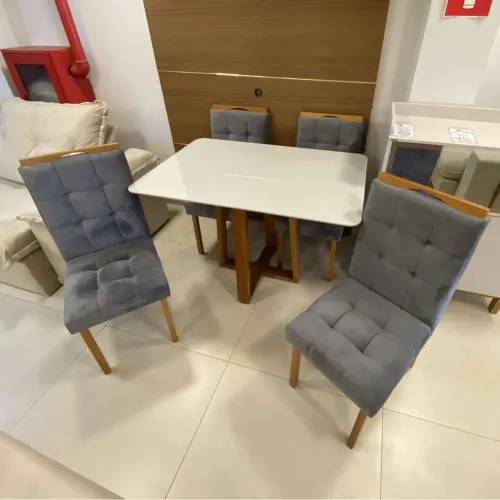 Mesa de Jantar Pedro 120x80cm com 4 Cadeiras- Madeira Maciça