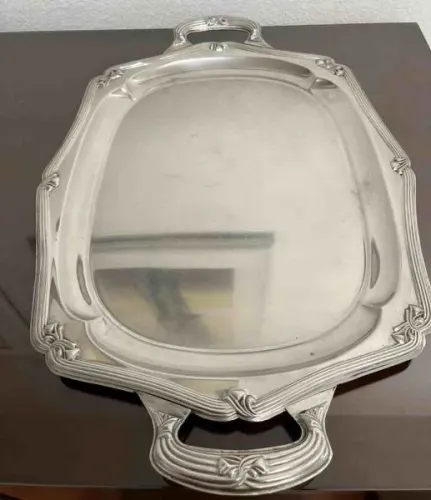 Bandeja retangular grande em Inox com Alças - 54cm x 36cm