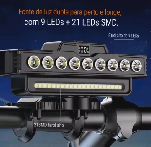 Farol Super Potente 9 Leds + Buzina