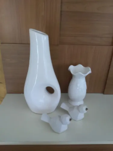 Conjunto de vasos + 2 passarinhos decorativos 