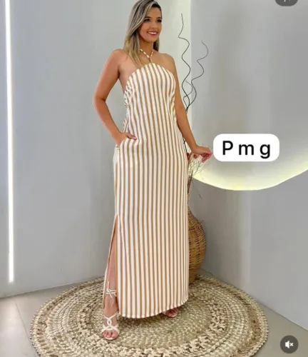 vestido longo listrado 