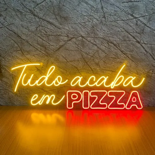 Luminária Painel Neon Led - Tudo acaba em pizza 25x75cm