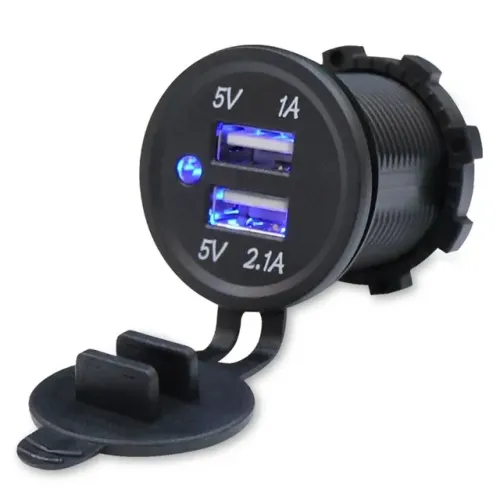 Carregador Usb Veicular 12V/24V Substitui O Acendedor Saídas 1.0A + 2.1A Led Azul