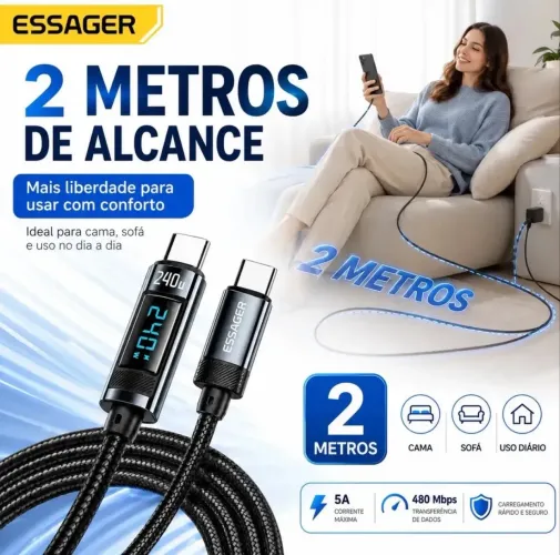 Cabo USB-C Essager Display 2 Metros