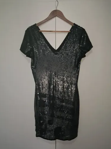 Vestido Curto Paetê Preto Folic Original Tamanho M