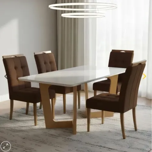 Conjunto de Jantar Dubai Glass 4 Lugares - Mesa Cinamomo/Off White com Vidro