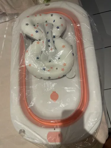 Banheira de bebê dobrável portátil com suporte + tapete de banho antiderrapante