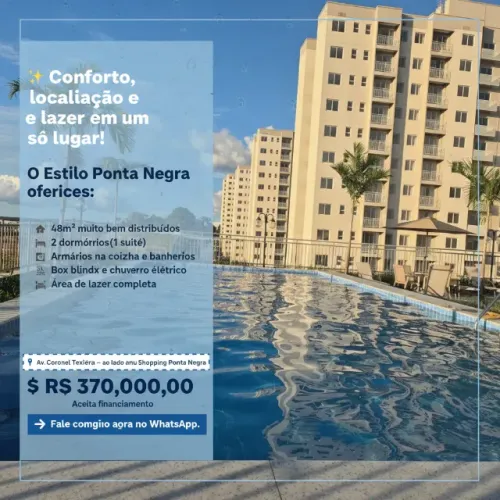 2 dormitorios com suite e varanda, Ponta Negra