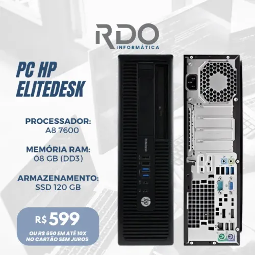 PC HP EliteDesk A8 7600 8GB DDR3 SSD 120GB - Computador para estudo e trabalho