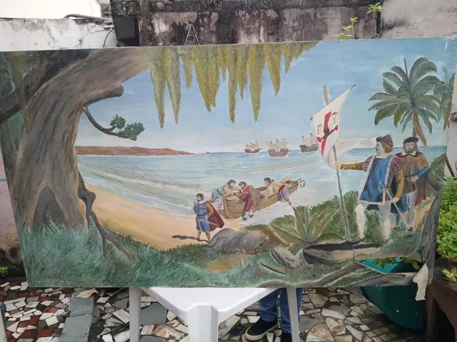 Quadro antigos com o tema descobrindo do brasil
