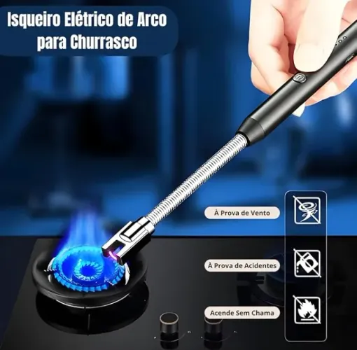Isqueiro Acendedor Elétrico USB Tipo C Premium Flexivel Sem Chama Recarregavel Portatil