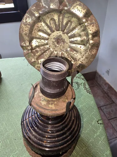 CANDEEIRO ANTIGO EM VIDRO E LATÃO ADAPTADO PASTA ENERGIA ELÉTRICA 