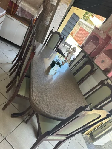 Mesa tampo granito 8 cardeiras estilo clássico imperial
