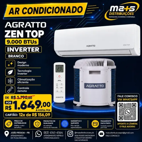 Ar condicionado de 9.000 btus agratto inverte