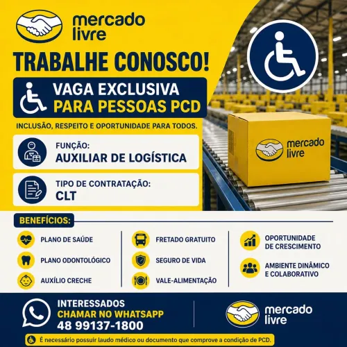 Vagas PCD Auxiliar de Logística Mercado Livre