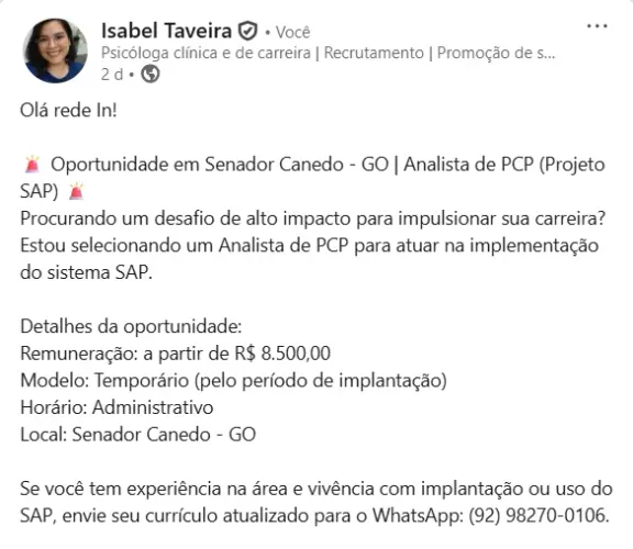 Analista de PCP - Implantação SAP