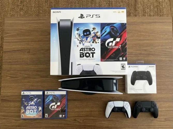 PS5 Slim 1TB Completo na Caixa + Controle Extra Preto + Jogos?