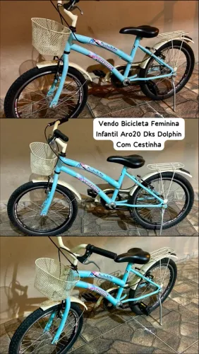 Vendo Bicicleta Feminina Infantil Aro20 Dks Dolphin Com Cestinha