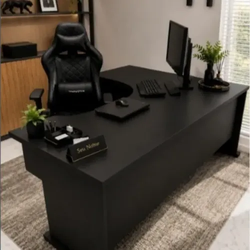 Mesa Executiva Delluxe Black. Alto Padrão. Em L : L200cm x P160cm x A74cm.