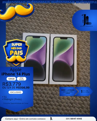 IPHONE 14 PLUS, 5G, 128GB, CHIP FÍSICO, LACRADO, EXCLUSIVO!