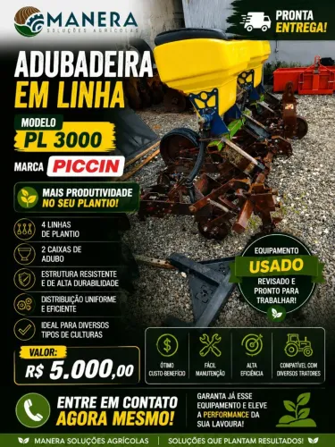 Adubadora de 4 Linhas Com Adubo, Marca Piccin, Modelo PL 3000