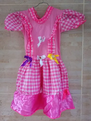 Vestido Infantil Festa Junina Caipira Rosa Xadrez - Tamanho M