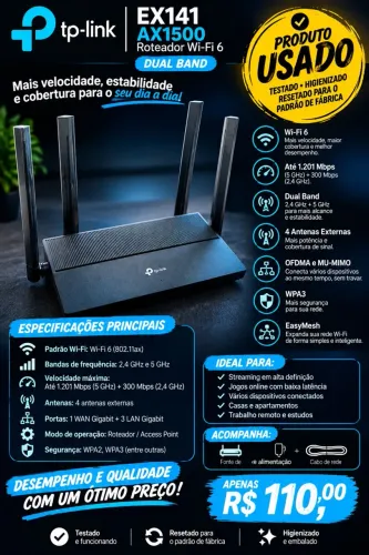 ROTEADOR TP-LINK EX141 AX1500 (usado)