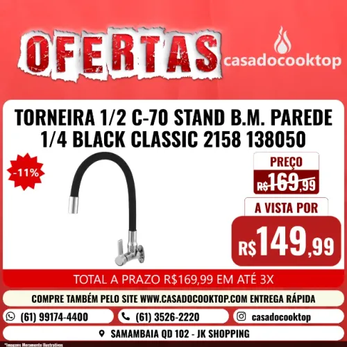 TORNEIRA 1/2 C-70 STAND B.M. PAREDE 1/4 BLACK CLASSIC 2158