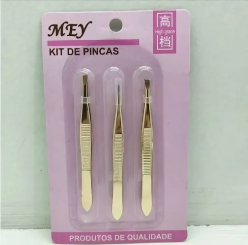 Kit 3 Pinças Profissionais em Aço Inoxidável Para Sobrancelha. Para Remoção dos Pelos