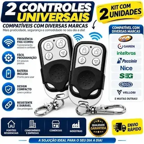 2 Controle Remoto Universal Portão Alarme Eletrônico 433mhz 2 Controle Remoto Universal Po