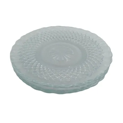 JOGO 4 PRATOS DE SOBREMESA VIDRO TRABALHADO 18 CM - USADO