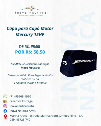 Capa para Capô Motor Mercury 15HP