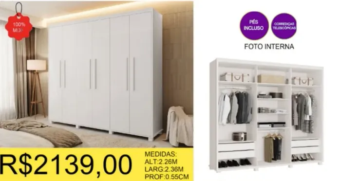 ROUPEIRO CASAL 100% MDF A PRONTA-ENTREGA