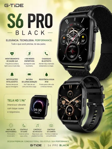 Smartwatch G-TiDE S6 Pro + Pulseiras Extras (Use se o seu kit veio com as pulseiras adic