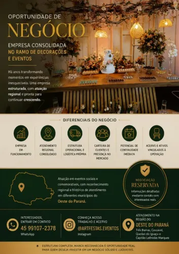 Venda de empresa de decorações com contratos ativos.