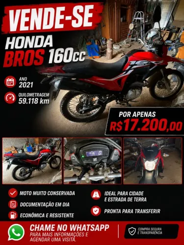 Bros 160cc Cor Vermelha  Ano 2021  59.118 km rodados  Moto muito conservada 