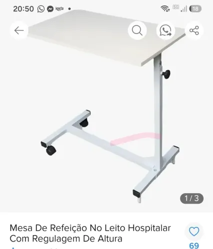 Mesa refeição hospitalar