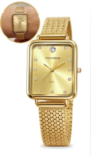 Relógio Mondaine Feminino Analógico Dourado Quadrado