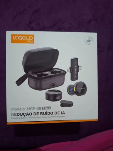 Microfone Lapela Sem Fio A'Gold 2 Em 1 Anti Ruído Para Celular e Computador<br>