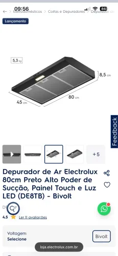 Depurador de Ar Electrolux 80cm Preto
