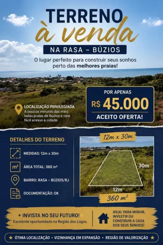 TERRENO EM BÚZIOS COM VISTA PARA O MAR A 5 MINUTOS DA PRAIA DA RASA EM BÚZIOS - RJ