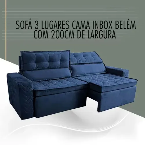 Sofá 3 Lugares Cama inBox Belém Retrátil e Reclinável Revestido em Suede Velusoft - 200cm