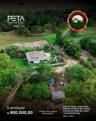 Sítio com 43 Hectares, à Venda, Vicinal Água Santa - Bom Intento