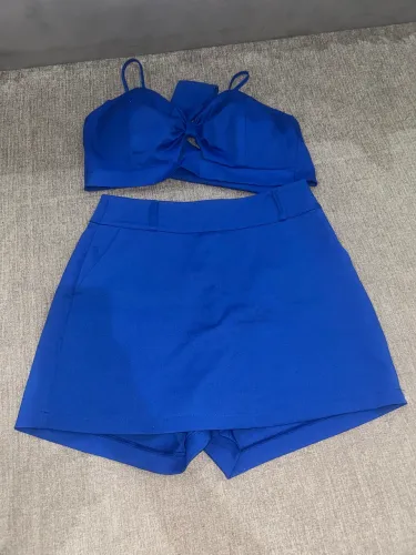 Conjunto Feminino Azul Royal - Top de Amarração + Short Saia