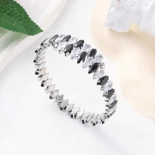 Bracelete de Aço Inoxidável com Zircônias,  Folheado, Ajustável