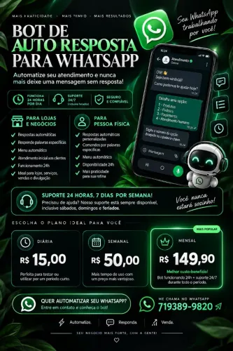 Automação WhatsApp + Design Gráfico | Bot 24h, Artes, Catálogos e Mais