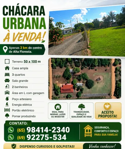 CHÁCARA URBANA À VENDA . Alta floresta
