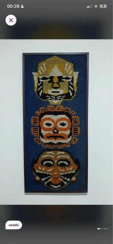 quadro tapeçaria vintage artesanal máscaras étnicas